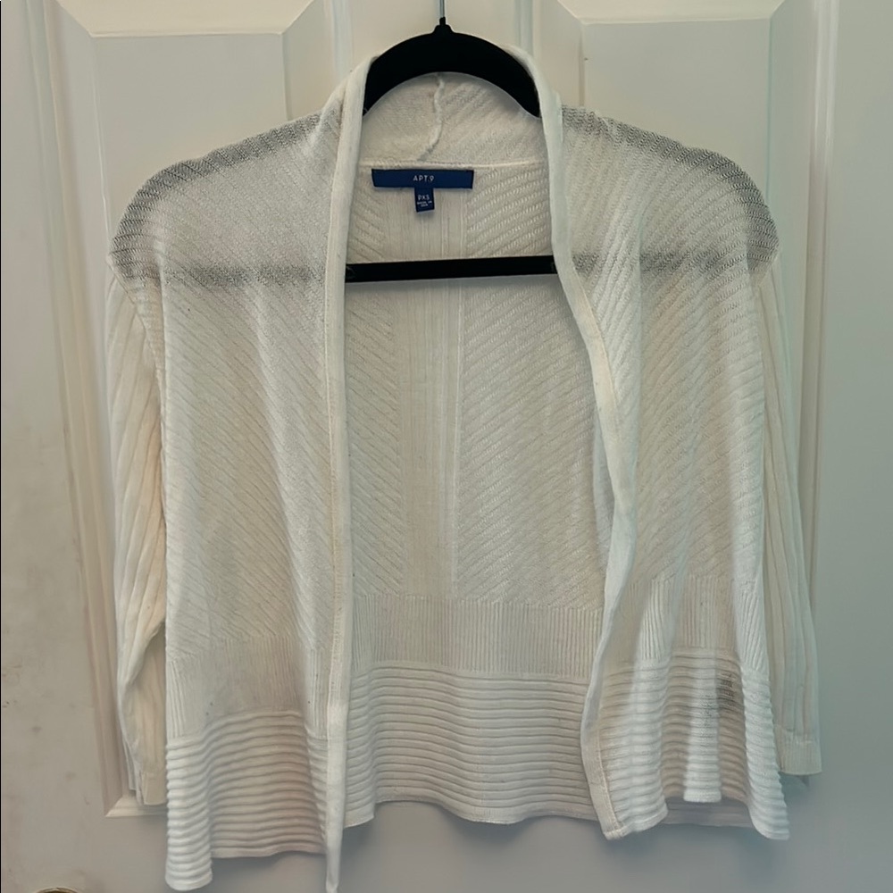 White Cardigan Sweater Lightweight Ribbed Knit